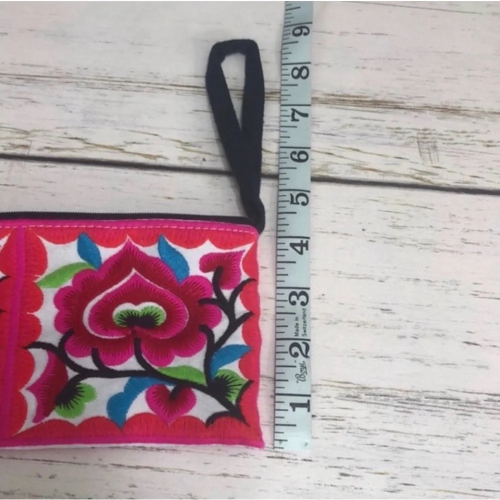 Floral Embroidered Clutch with Wrist Strap Vibrant colors